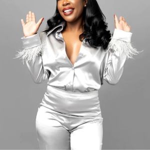 MB Finale | Feather Detail Button Up Blouse